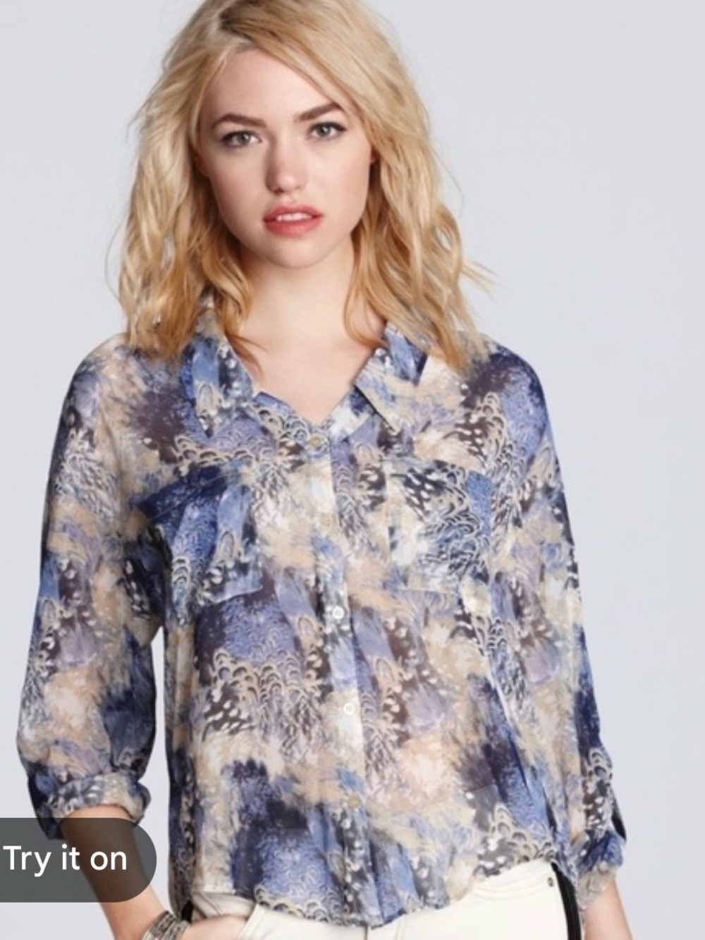 Free People Blue Multi-Print Button-Down Shirt